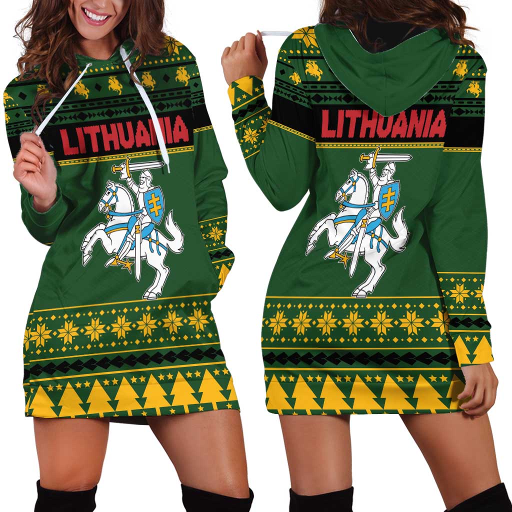 Lithuania Christmas Hoodie Dress Coat Of Arms Linksmu Kaledu - Wonder Print Shop