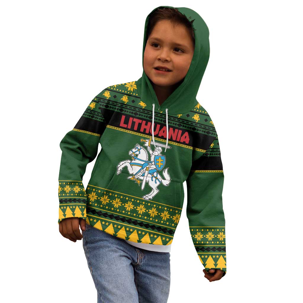 Lithuania Christmas Kid Hoodie Coat Of Arms Linksmu Kaledu - Wonder Print Shop