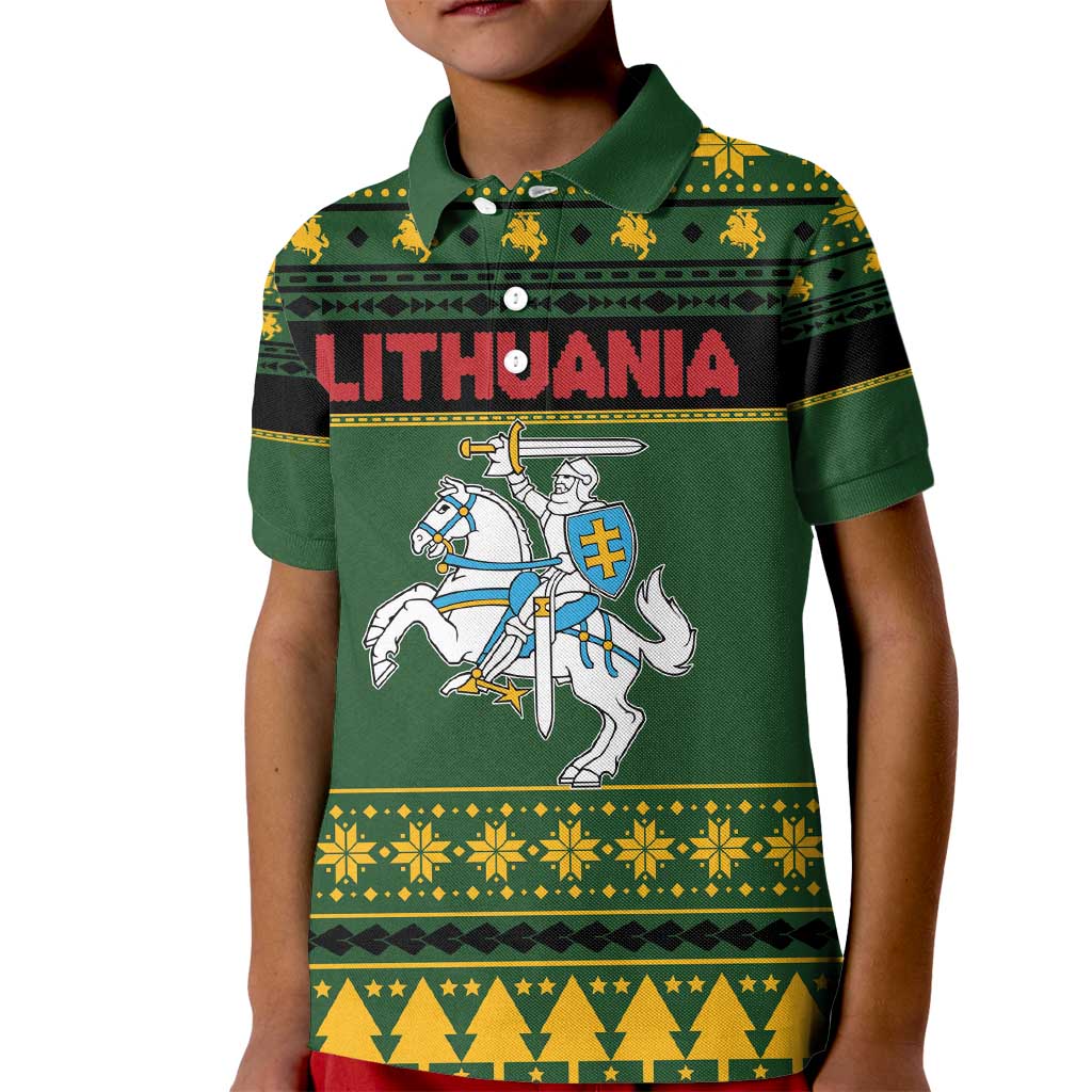Lithuania Christmas Kid Polo Shirt Coat Of Arms Linksmu Kaledu - Wonder Print Shop