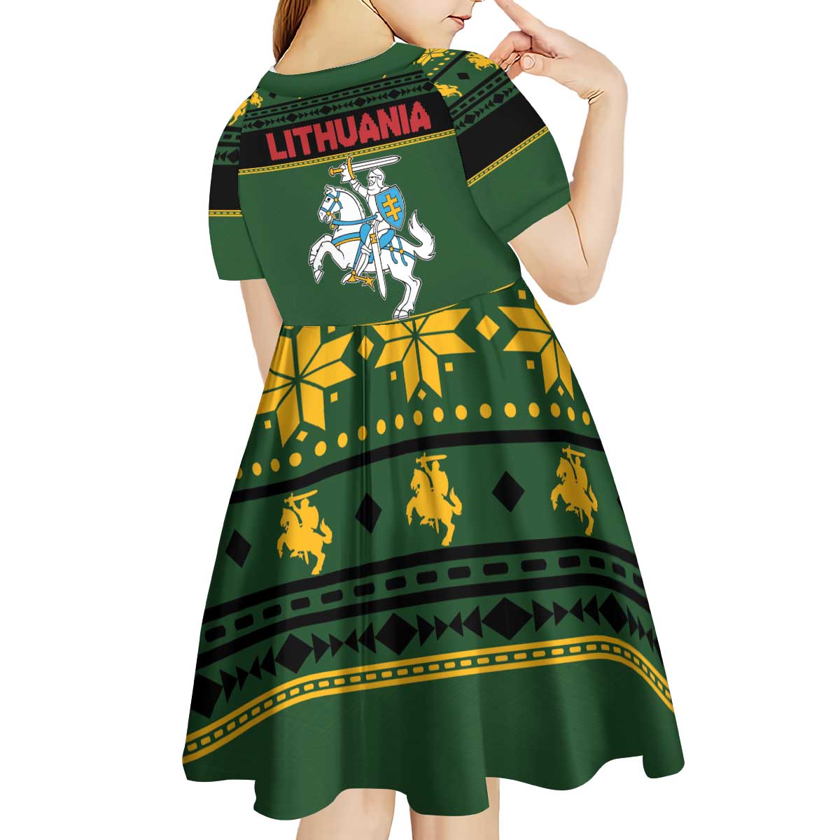 Lithuania Christmas Kid Short Sleeve Dress Coat Of Arms Linksmu Kaledu - Wonder Print Shop