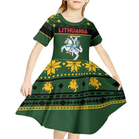 Lithuania Christmas Kid Short Sleeve Dress Coat Of Arms Linksmu Kaledu - Wonder Print Shop