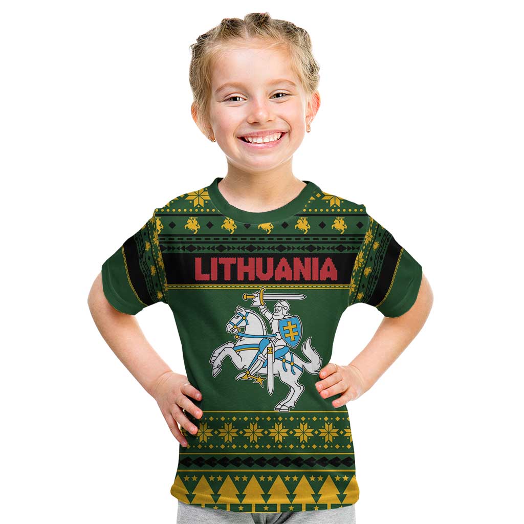 Lithuania Christmas Kid T Shirt Coat Of Arms Linksmu Kaledu - Wonder Print Shop
