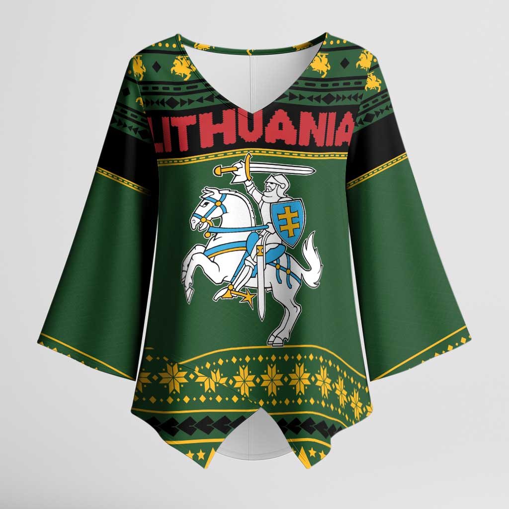 Lithuania Christmas Kimono Sleeve Blouse Coat Of Arms Linksmu Kaledu - Wonder Print Shop