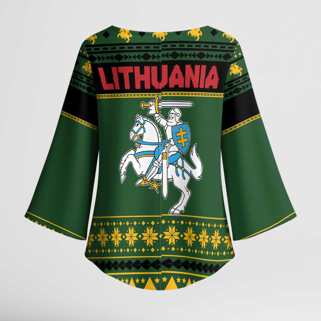 Lithuania Christmas Kimono Sleeve Blouse Coat Of Arms Linksmu Kaledu - Wonder Print Shop