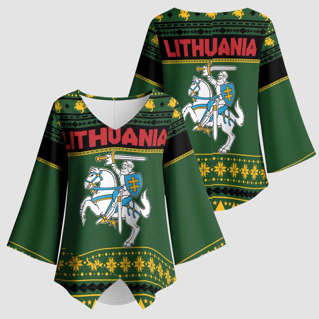 Lithuania Christmas Kimono Sleeve Blouse Coat Of Arms Linksmu Kaledu - Wonder Print Shop