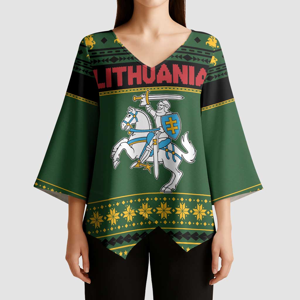 Lithuania Christmas Kimono Sleeve Blouse Coat Of Arms Linksmu Kaledu - Wonder Print Shop