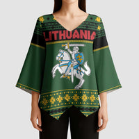 Lithuania Christmas Kimono Sleeve Blouse Coat Of Arms Linksmu Kaledu - Wonder Print Shop