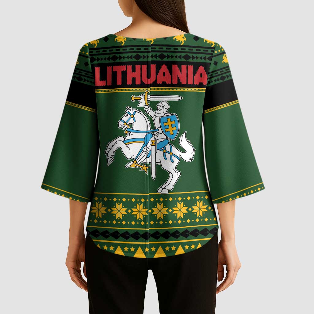 Lithuania Christmas Kimono Sleeve Blouse Coat Of Arms Linksmu Kaledu - Wonder Print Shop