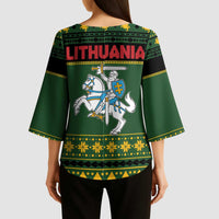 Lithuania Christmas Kimono Sleeve Blouse Coat Of Arms Linksmu Kaledu - Wonder Print Shop
