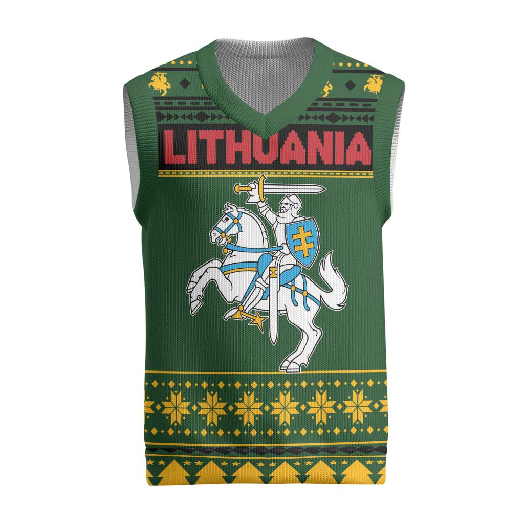 Lithuania Christmas Knitted V-Neck Vest Coat Of Arms Linksmu Kaledu - Wonder Print Shop