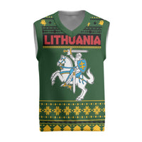 Lithuania Christmas Knitted V-Neck Vest Coat Of Arms Linksmu Kaledu - Wonder Print Shop