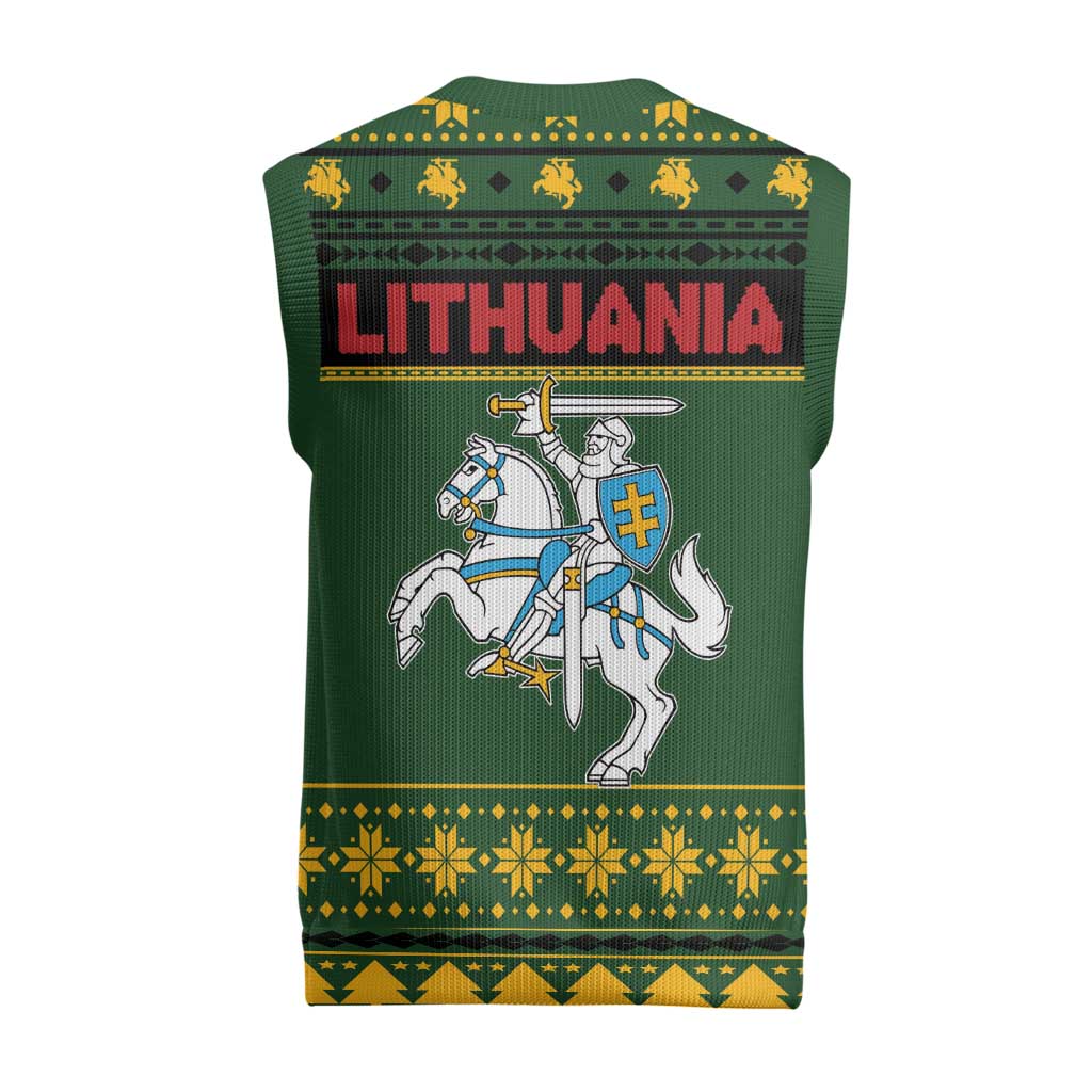 Lithuania Christmas Knitted V-Neck Vest Coat Of Arms Linksmu Kaledu - Wonder Print Shop