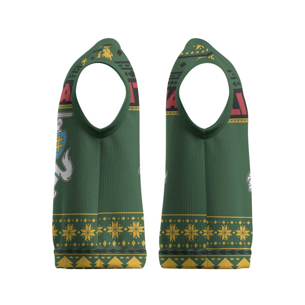 Lithuania Christmas Knitted V-Neck Vest Coat Of Arms Linksmu Kaledu - Wonder Print Shop