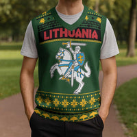 Lithuania Christmas Knitted V-Neck Vest Coat Of Arms Linksmu Kaledu - Wonder Print Shop