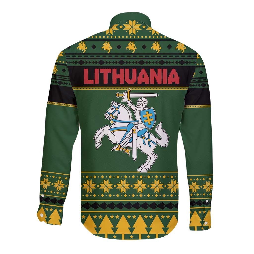 Lithuania Christmas Long Sleeve Button Shirt Coat Of Arms Linksmu Kaledu - Wonder Print Shop