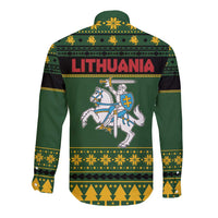 Lithuania Christmas Long Sleeve Button Shirt Coat Of Arms Linksmu Kaledu - Wonder Print Shop