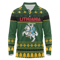 Lithuania Christmas Long Sleeve Polo Shirt Coat Of Arms Linksmu Kaledu - Wonder Print Shop