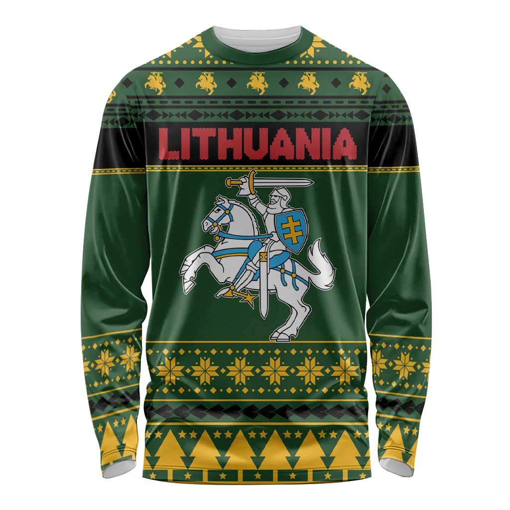 Lithuania Christmas Long Sleeve Shirt Coat Of Arms Linksmu Kaledu - Wonder Print Shop