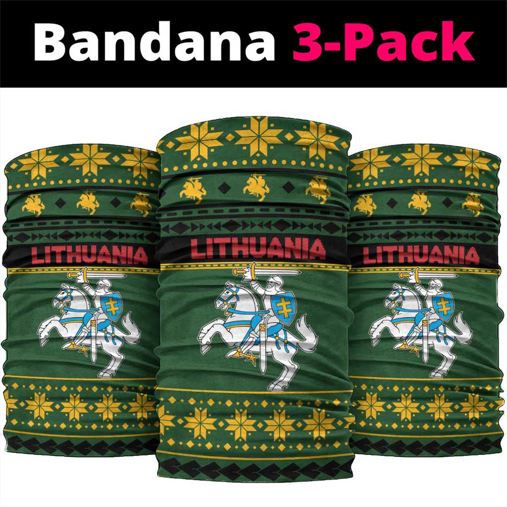 Lithuania Christmas Neck Gaiter Coat Of Arms Linksmu Kaledu - Wonder Print Shop