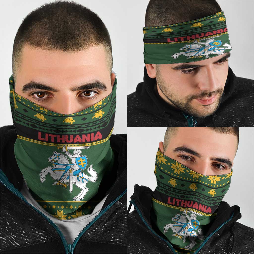 Lithuania Christmas Neck Gaiter Coat Of Arms Linksmu Kaledu - Wonder Print Shop