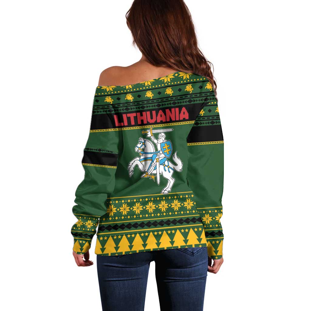 Lithuania Christmas Off Shoulder Sweater Coat Of Arms Linksmu Kaledu - Wonder Print Shop