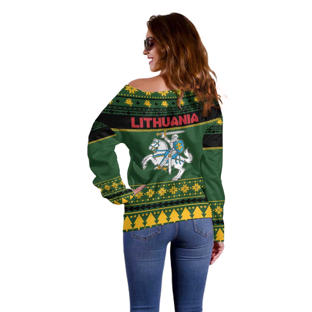 Lithuania Christmas Off Shoulder Sweater Coat Of Arms Linksmu Kaledu - Wonder Print Shop