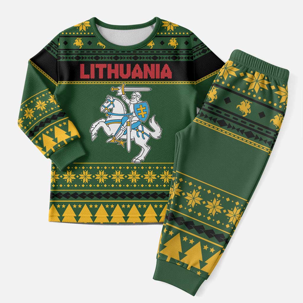 Lithuania Christmas Pajama Set Coat Of Arms Linksmu Kaledu - Wonder Print Shop
