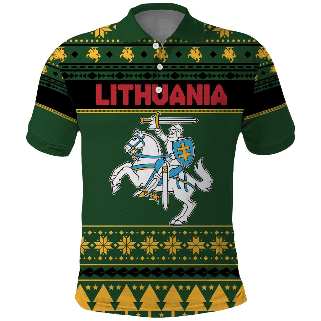 Lithuania Christmas Polo Shirt Coat Of Arms Linksmu Kaledu - Wonder Print Shop