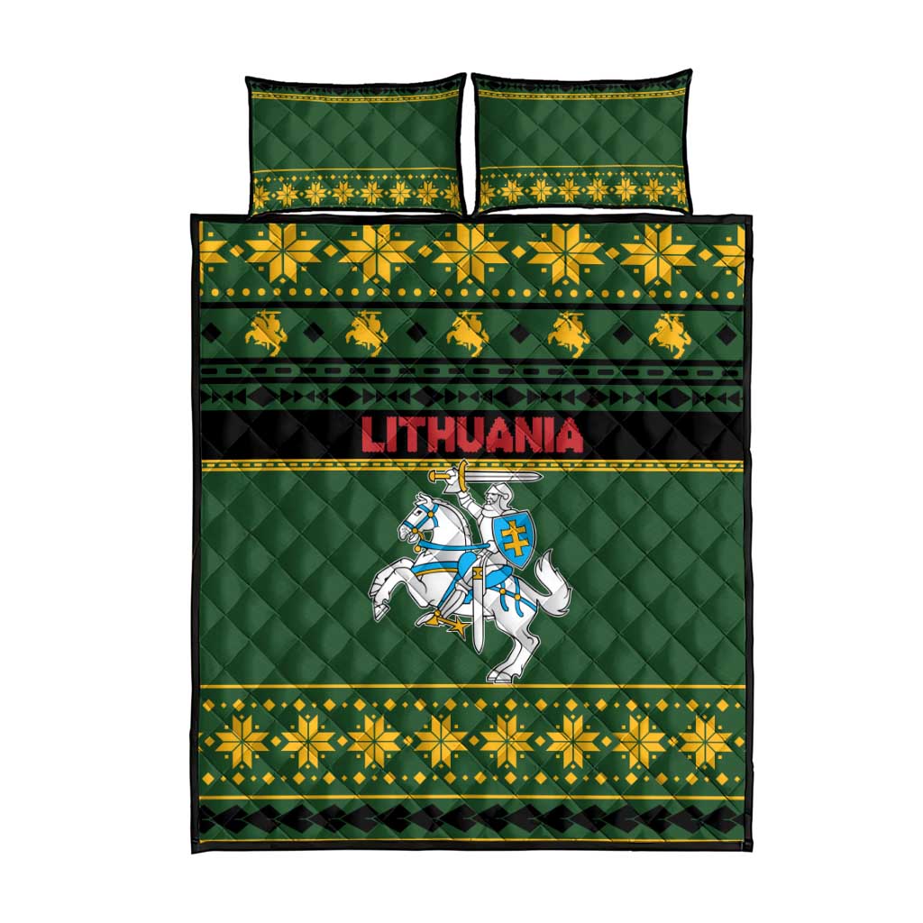 Lithuania Christmas Quilt Bed Set Coat Of Arms Linksmu Kaledu - Wonder Print Shop