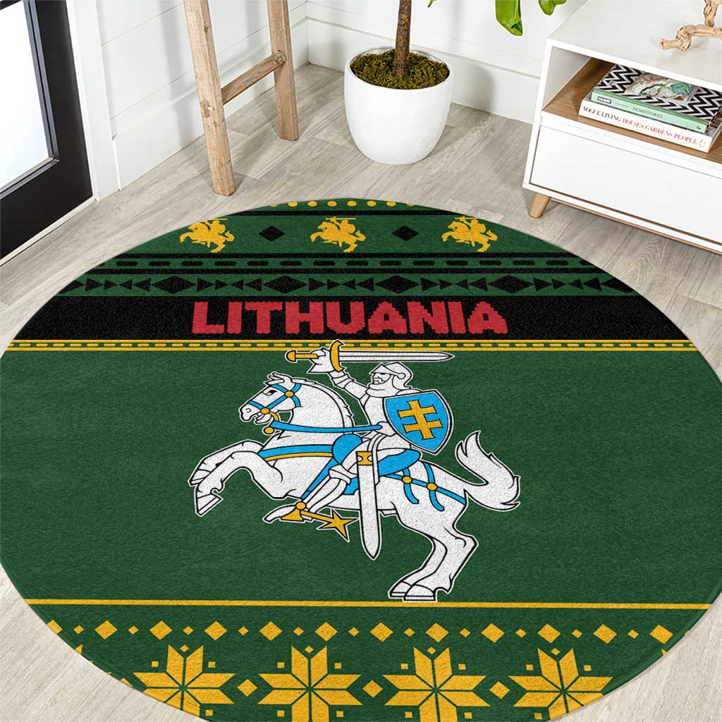 Lithuania Christmas Round Carpet Coat Of Arms Linksmu Kaledu - Wonder Print Shop