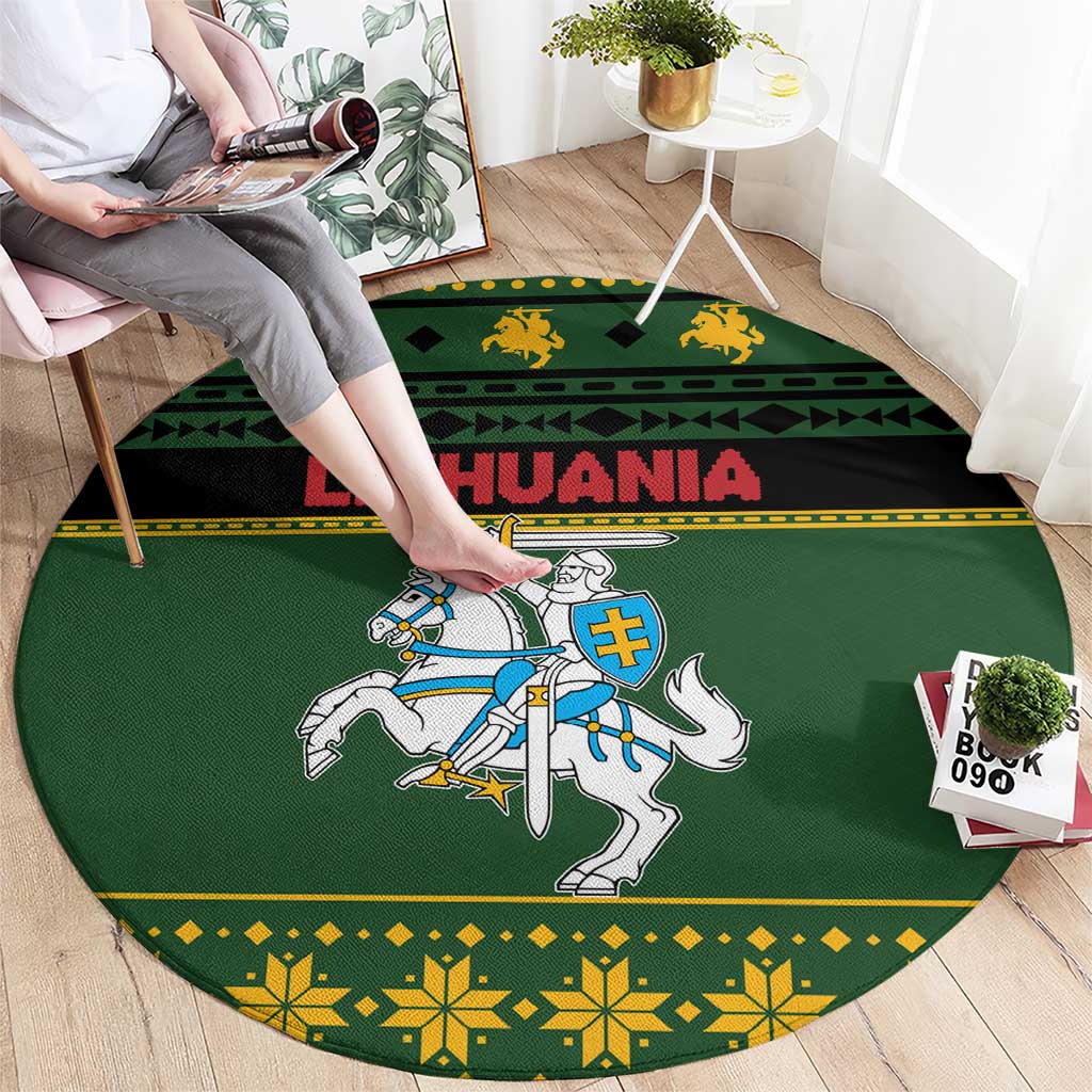 Lithuania Christmas Round Carpet Coat Of Arms Linksmu Kaledu - Wonder Print Shop
