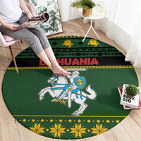 Lithuania Christmas Round Carpet Coat Of Arms Linksmu Kaledu - Wonder Print Shop