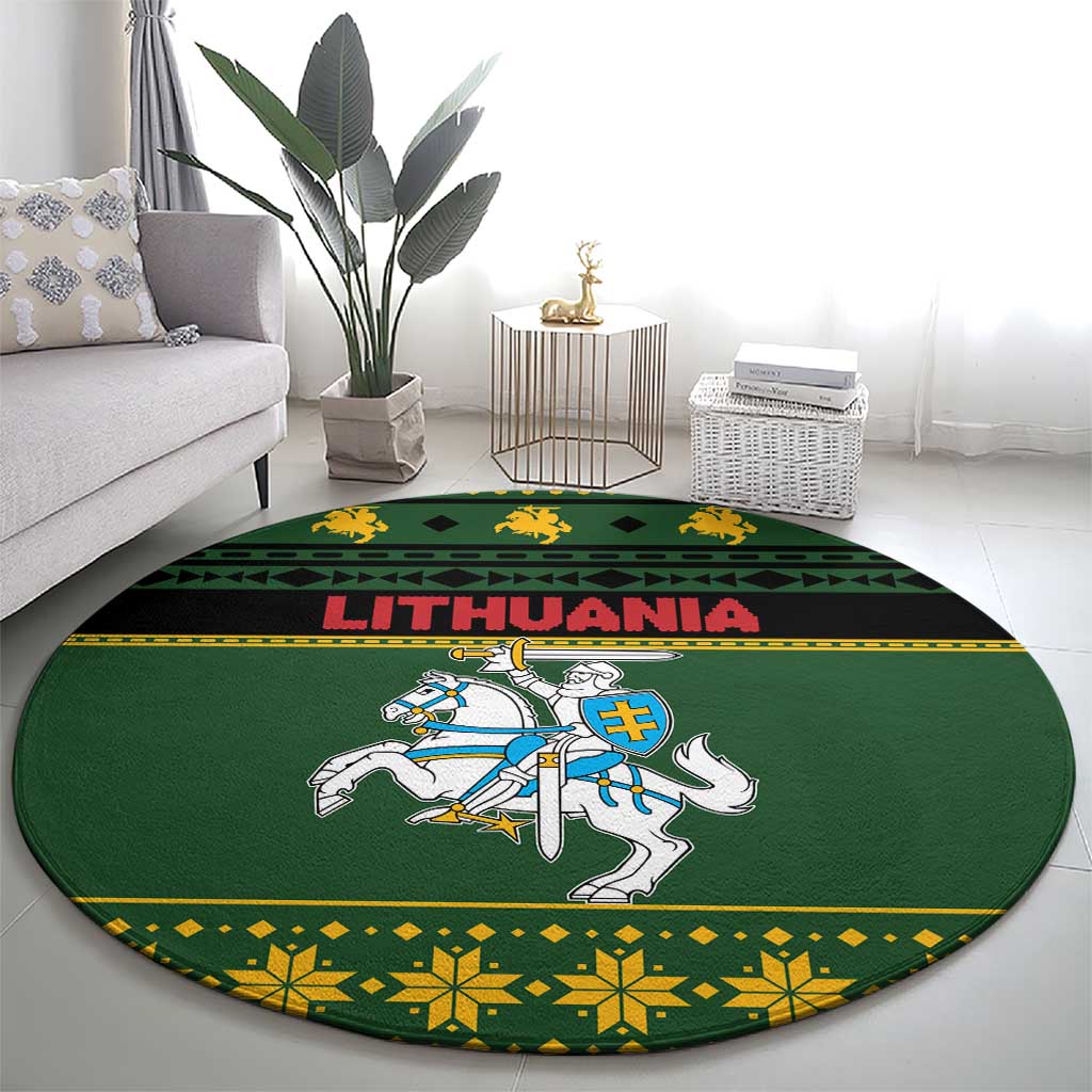Lithuania Christmas Round Carpet Coat Of Arms Linksmu Kaledu - Wonder Print Shop