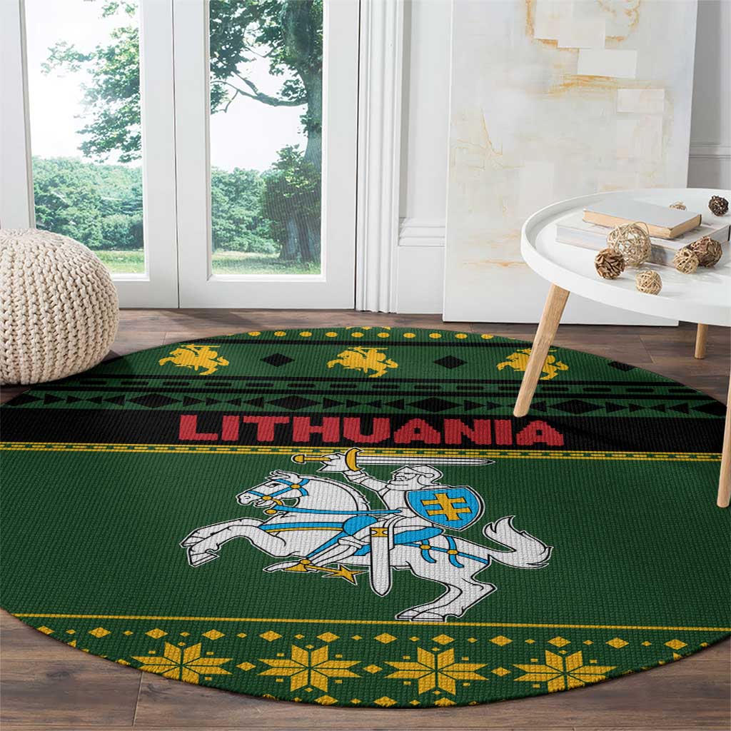 Lithuania Christmas Round Carpet Coat Of Arms Linksmu Kaledu - Wonder Print Shop