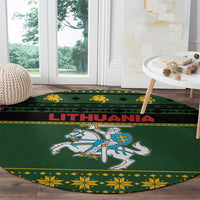 Lithuania Christmas Round Carpet Coat Of Arms Linksmu Kaledu - Wonder Print Shop
