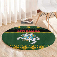 Lithuania Christmas Round Carpet Coat Of Arms Linksmu Kaledu - Wonder Print Shop