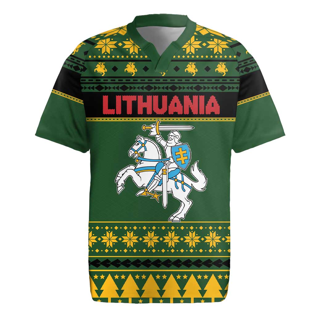 Lithuania Christmas Rugby Jersey Coat Of Arms Linksmu Kaledu - Wonder Print Shop