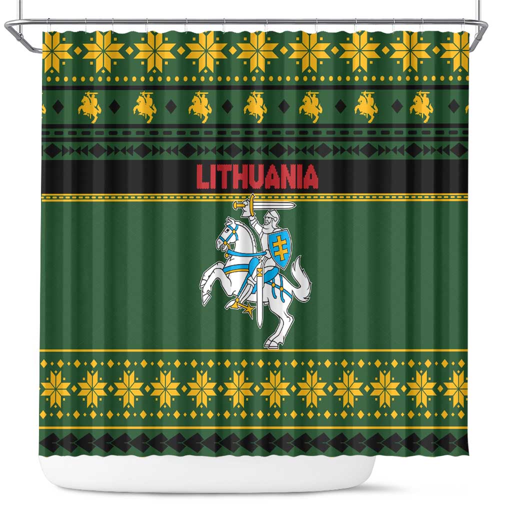 Lithuania Christmas Shower Curtain Coat Of Arms Linksmu Kaledu - Wonder Print Shop