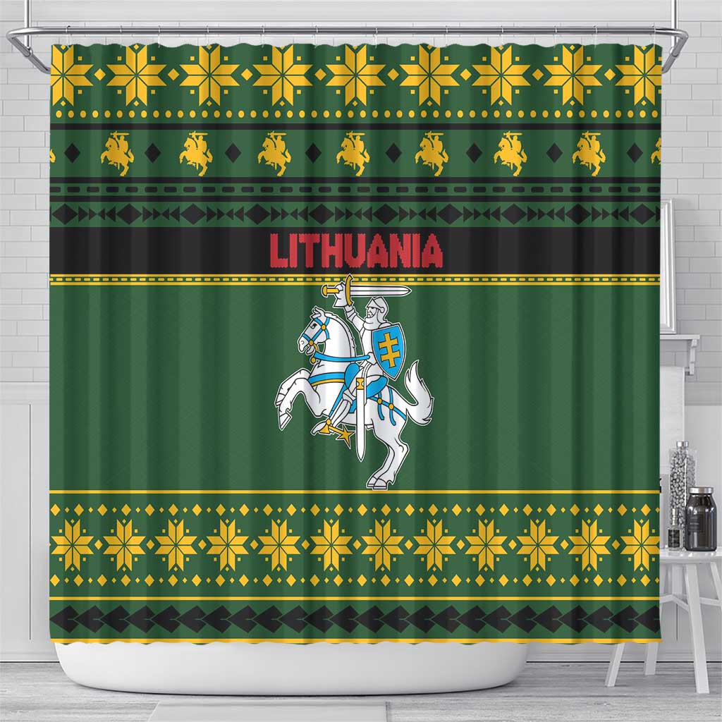 Lithuania Christmas Shower Curtain Coat Of Arms Linksmu Kaledu - Wonder Print Shop