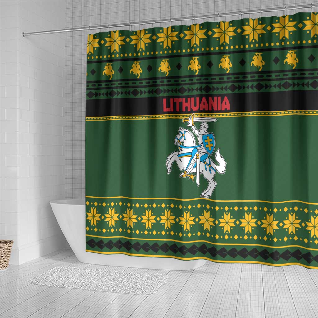 Lithuania Christmas Shower Curtain Coat Of Arms Linksmu Kaledu - Wonder Print Shop