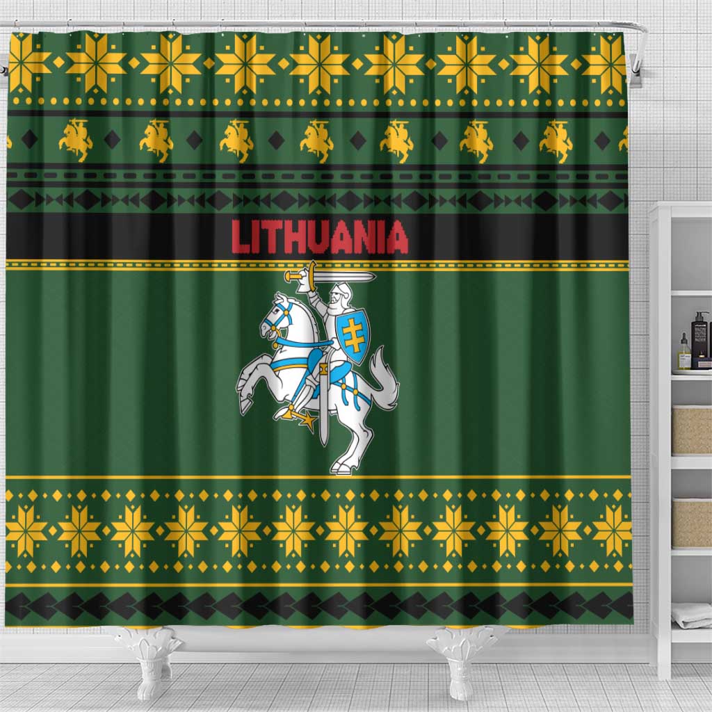 Lithuania Christmas Shower Curtain Coat Of Arms Linksmu Kaledu - Wonder Print Shop