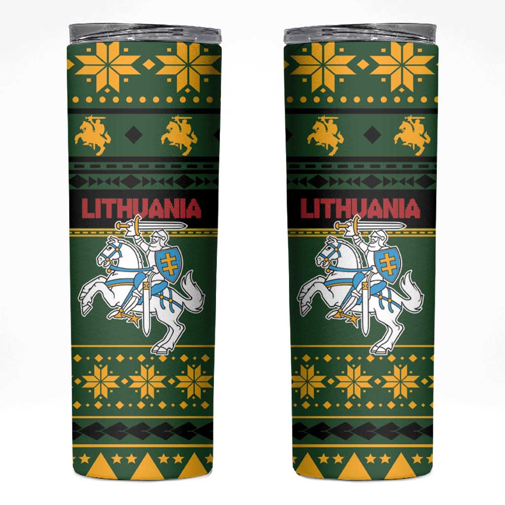 Lithuania Christmas Skinny Tumbler Coat Of Arms Linksmu Kaledu - Wonder Print Shop