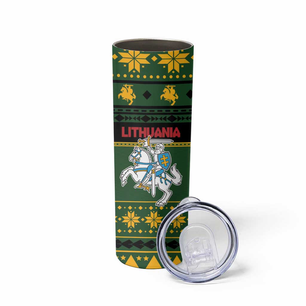 Lithuania Christmas Skinny Tumbler Coat Of Arms Linksmu Kaledu - Wonder Print Shop