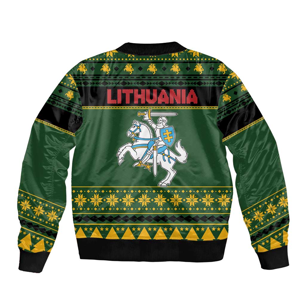 Lithuania Christmas Sleeve Zip Bomber Jacket Coat Of Arms Linksmu Kaledu - Wonder Print Shop