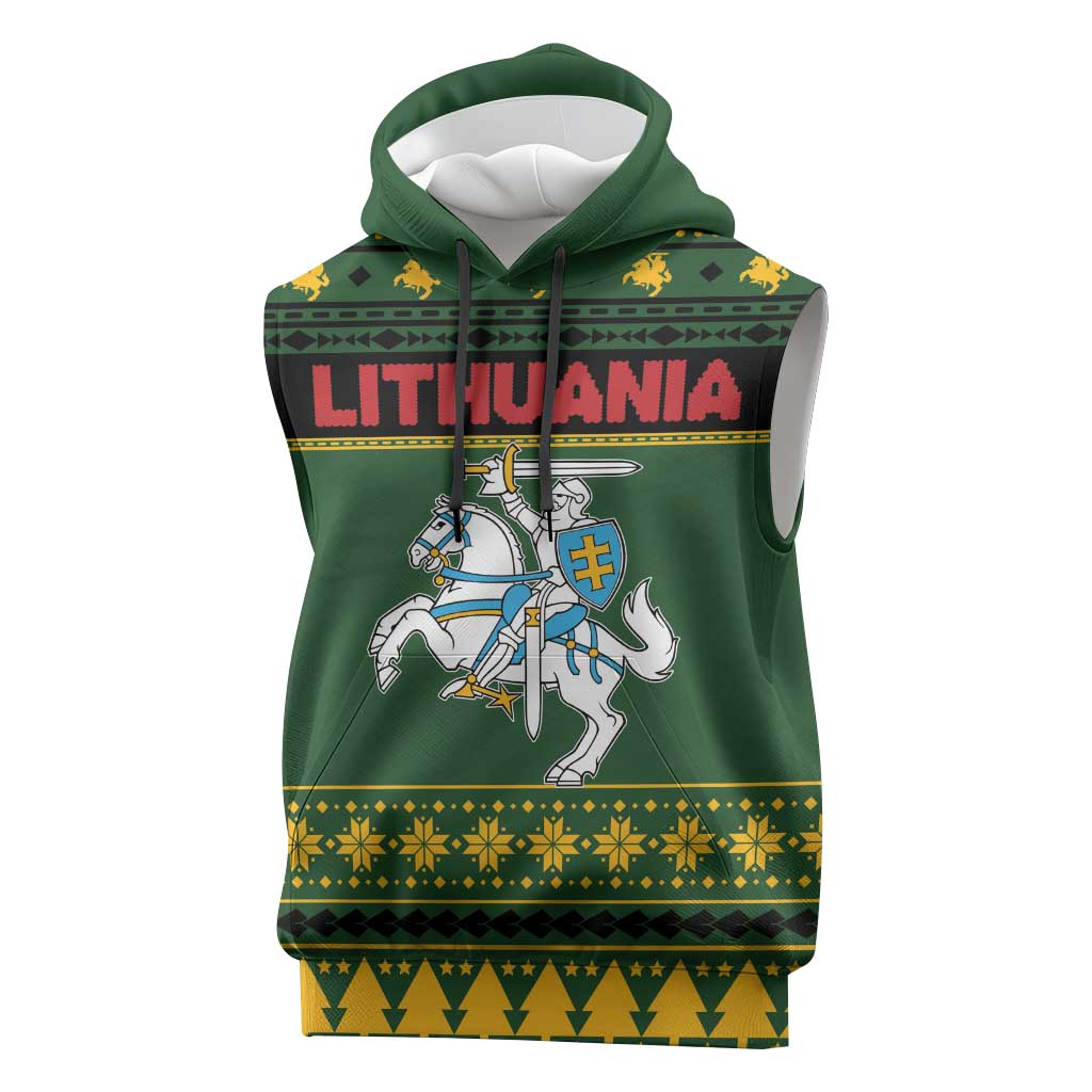 Lithuania Christmas Sleeveless Hoodie Coat Of Arms Linksmu Kaledu - Wonder Print Shop