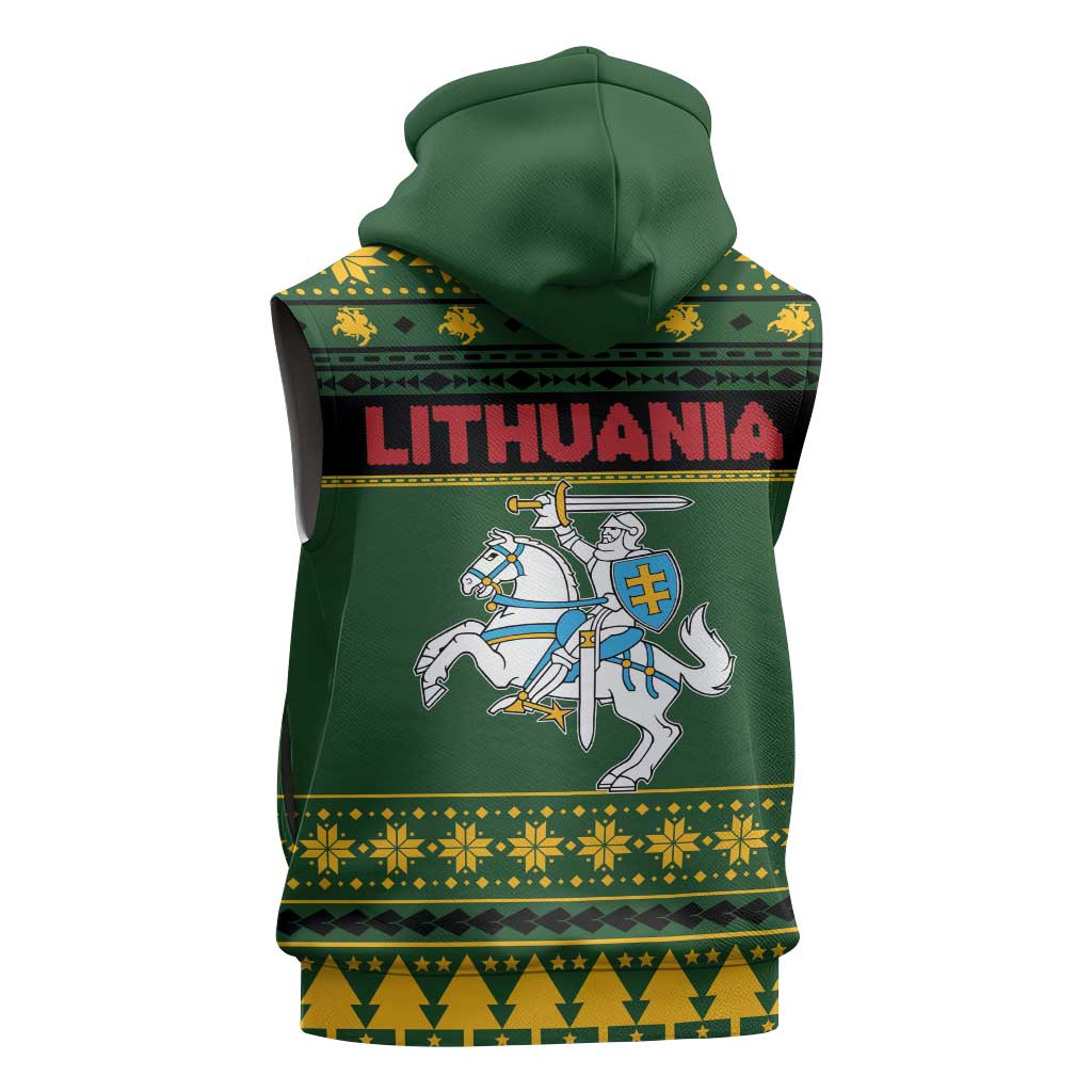 Lithuania Christmas Sleeveless Hoodie Coat Of Arms Linksmu Kaledu - Wonder Print Shop