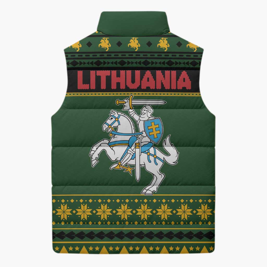 Lithuania Christmas Sleeveless Puffer Jacket Coat Of Arms Linksmu Kaledu - Wonder Print Shop