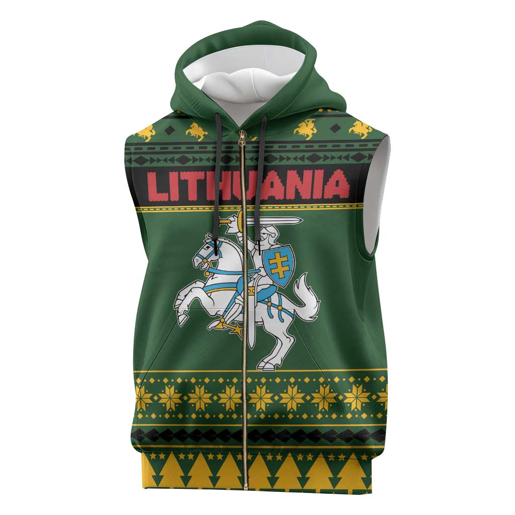 Lithuania Christmas Sleeveless Zip Hoodie Coat Of Arms Linksmu Kaledu - Wonder Print Shop