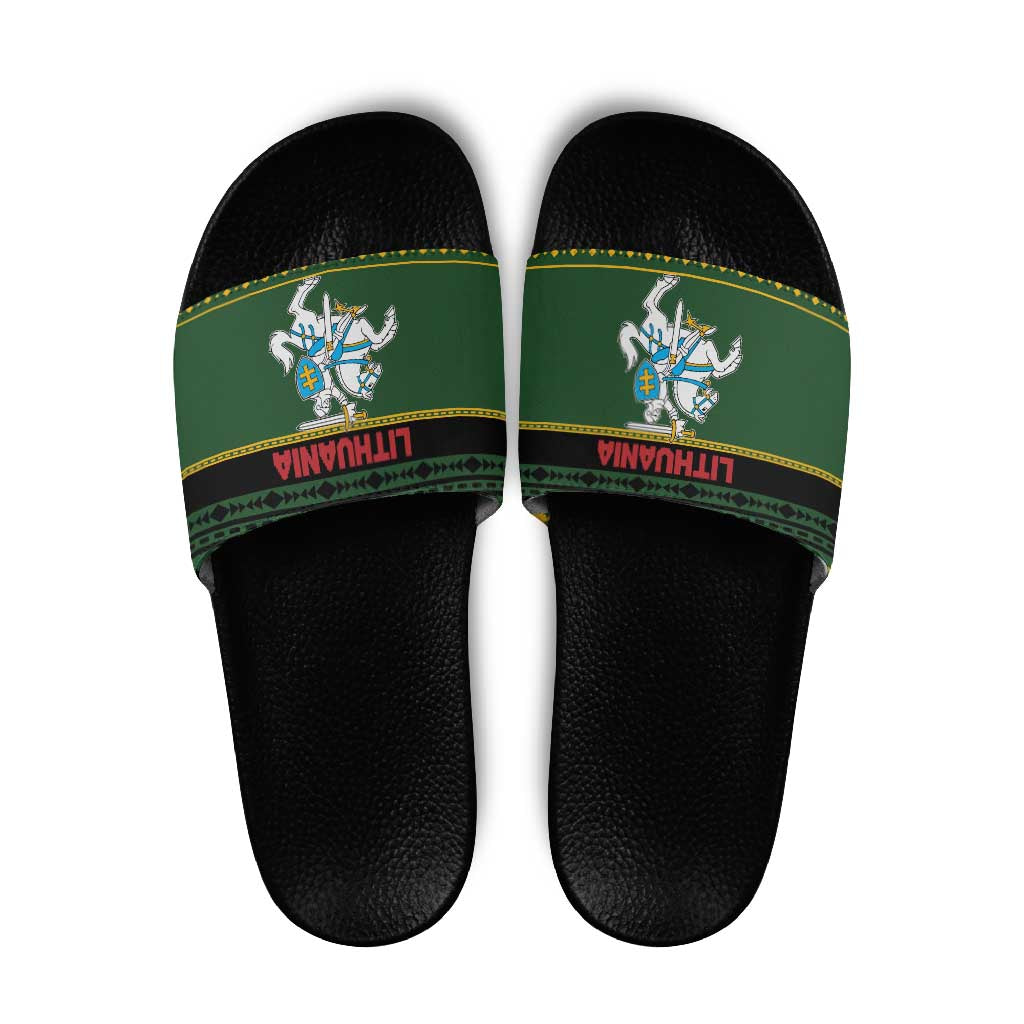 Lithuania Christmas Slide Sandals Coat Of Arms Linksmu Kaledu - Wonder Print Shop