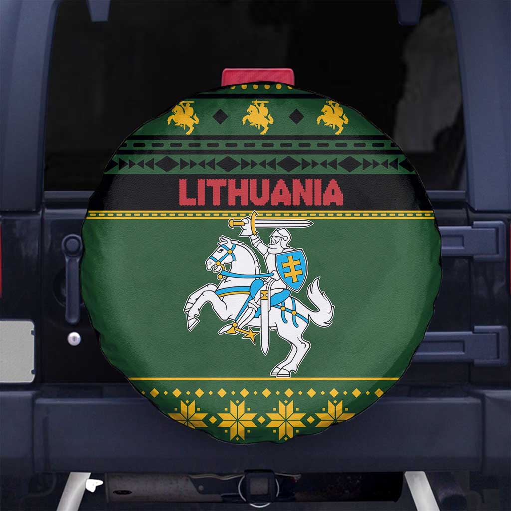 Lithuania Christmas Spare Tire Cover Coat Of Arms Linksmu Kaledu - Wonder Print Shop